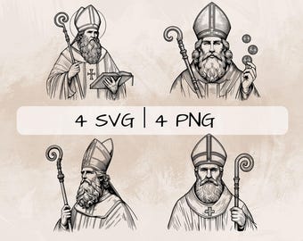 Saint Nicholas of Myra SVG Bundle, Saint Nicholas PNG, St Nicholas Clipart, Hand drawn St Nicholas pictures for print and engraving