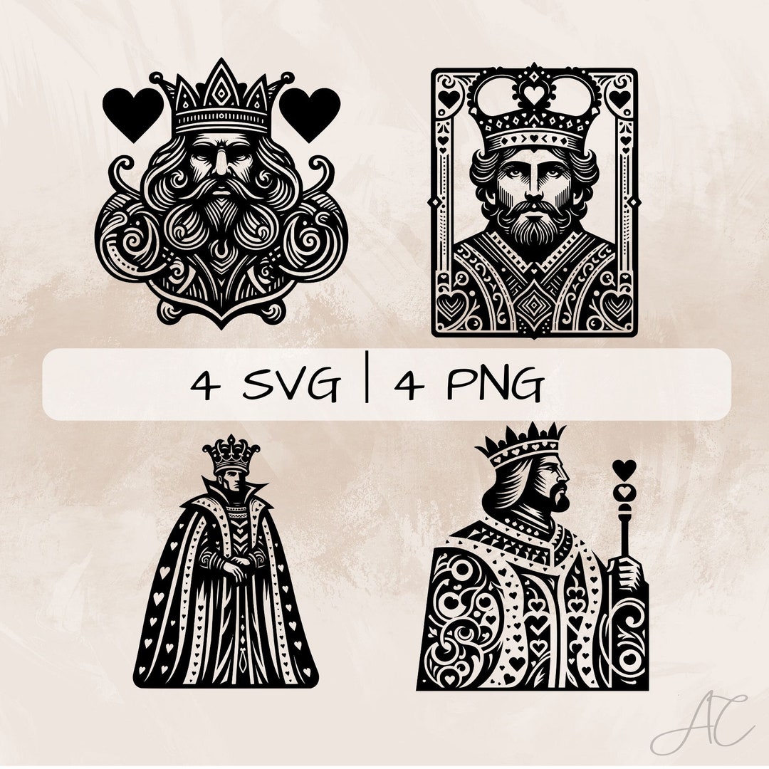 King of Hearts SVG Bundle, King PNG, King of Hearts Clipart, Hand Drawn ...