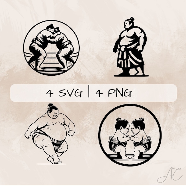 Sumo Wrestler SVG bundle, Baby Sumo PNG, Funny Sumo Wrestler Clipart, Hand drawn Sumo Wrestler pictures for print and engraving