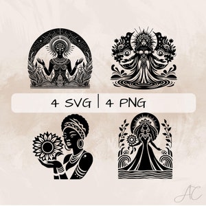 Oshun SVG Bundle, Eiver Orisha PNG, clipart déesse africaine, images Oshun dessinées à la main pour impression et gravure