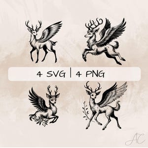 Peryton SVG-paket, blommig Peryton PNG, flygande Peryton Clipart, handritade Peryton-bilder för tryck och gravyr