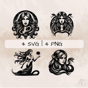 Lilith SVG Bundle, Lilith Face PNG ,Lilith and Snake Clipart, Hand drawn Lilith pictures for print and engraving