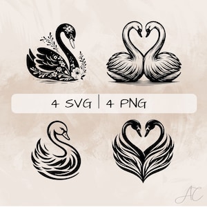 Swan SVG bundle, Swan Heart PNG, Swan with Flowers Clipart, Hand drawn Swan pictures for print and engraving