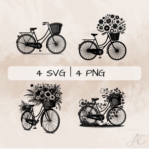 Bicycle SVG bundle, Floral Bicycle PNG, Bicycle with basket Clipart, Hand drawn Bicycle pictures for print and engraving