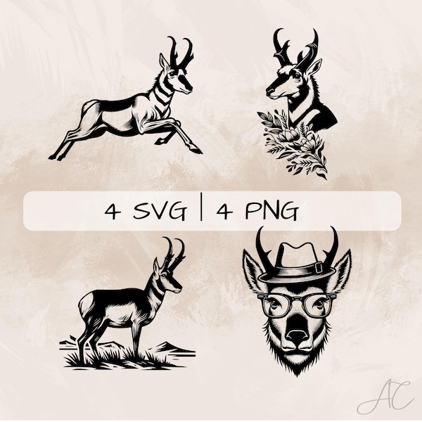 Pronghorn SVG Bundle, Cute Pronghorn PNG ,Pronghorn Clipart, Hand drawn Pronghorn pictures for print and engraving
