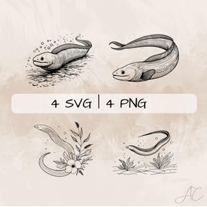 Delicate Eel SVG Bundle, Eel PNG ,Eel Clipart, Hand drawn Eel pictures for print and engraving