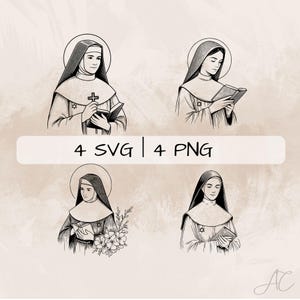 Saint Edith Stein SVG Bundle, St Edith Stein PNG , Teresa Benedicta Clipart, Hand drawn Saint Edith Stein pictures for print and engraving