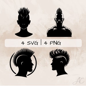 Mohawk SVG Bundle, Mohawk Hair PNG, Hair Style Clipart, Hand drawn Mohawk Pictures for print and engraving