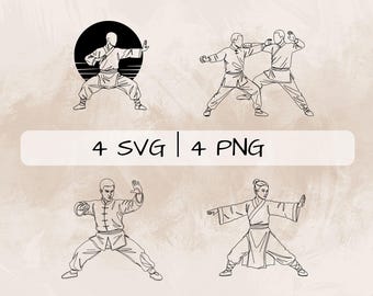 Kung Fu SVG Bundle, Kung Fu Fighter PNG ,Female Kung Fu Clipart, Hand drawn Kung Fu pictures for print and engraving