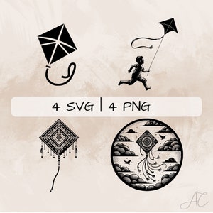 Kite SVG bundle, Child with Kite  PNG, Boho Kite Clipart , Hand drawn Kite pictures for print and engraving