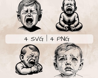 Crying Baby SVG Bundle,Baby PNG ,Sad Baby Clipart, Hand drawn Crying Baby pictures for print and engraving