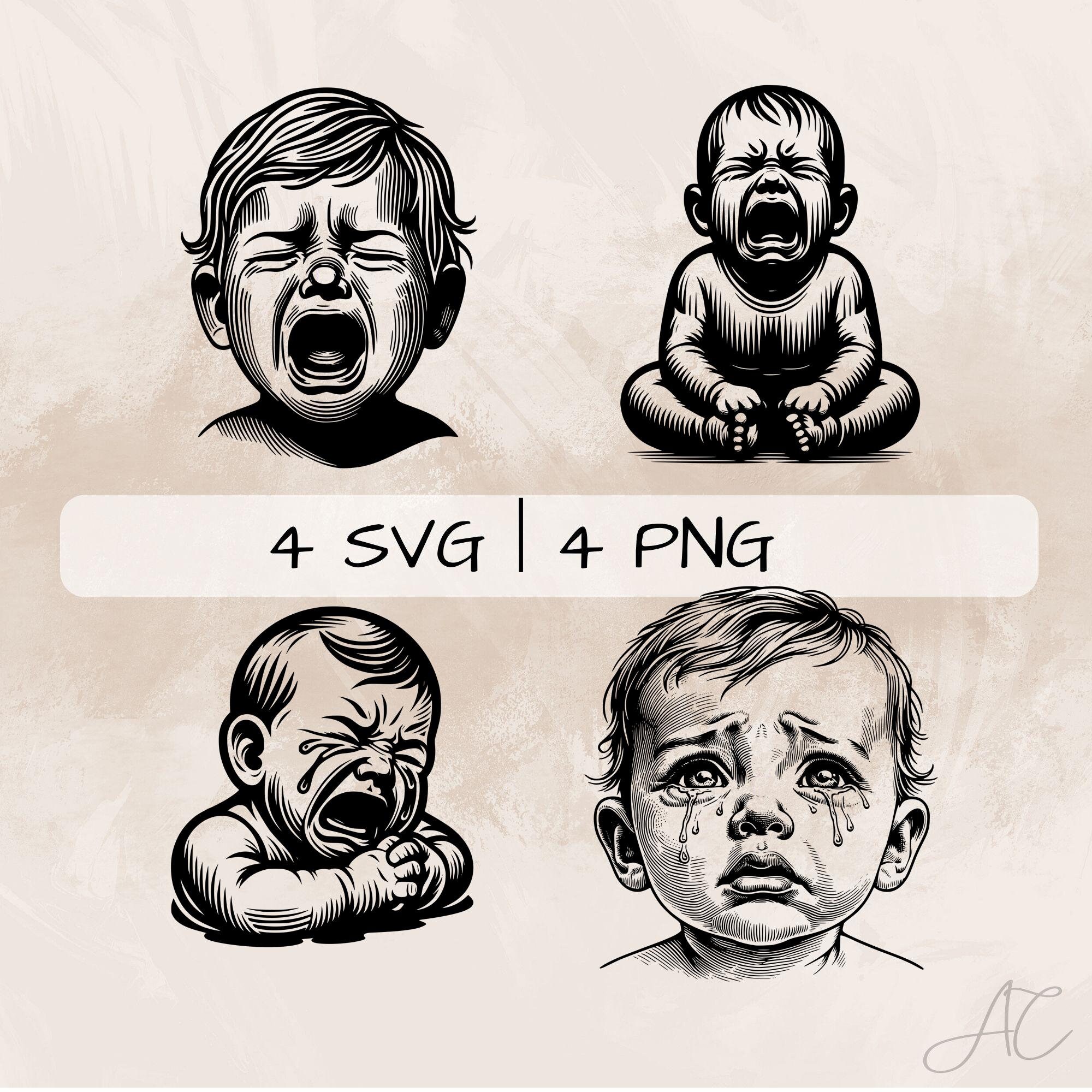 Crying Baby SVG Bundle,baby PNG ,sad Baby Clipart, Hand