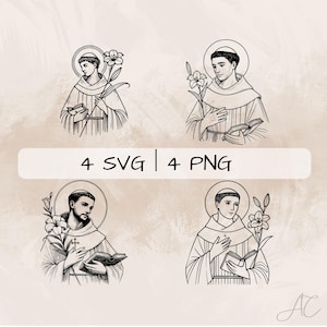 Saint Dominic SVG Bundle, St Dominic PNG ,Saint Dominic Clipart, Hand drawn Saint Dominic pictures for print and engraving