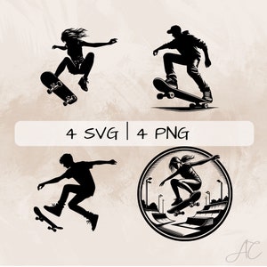 Skateboard SVG Bundle, Skateboard Tricks PNG, Skateboard Park Clipart, Hand drawn Skateboard  pictures for print and engraving