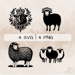 Black Sheep SVG bundle, Black Sheep with Crown PNG, Sheep and Flowers  Clipart, Hand drawn Black Sheep pictures for print and engraving