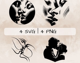 Kiss SVG bundle, Kissing PNG, Love Clipart, Hand drawn Kiss pictures for print and engraving