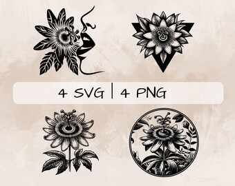 Paquete SVG de pasiflora, PNG de pasiflora, Imágenes prediseñadas de flor de la pasión, Imágenes de pasiflora dibujadas a mano para impresión y grabado