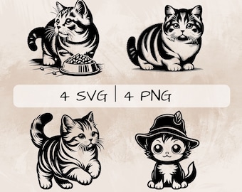 Munchkin Cat SVG, Cat PNG, Munchkin Cat with Hat Clipart, Imágenes de Munchkin Cat dibujadas a mano para imprimir y grabar