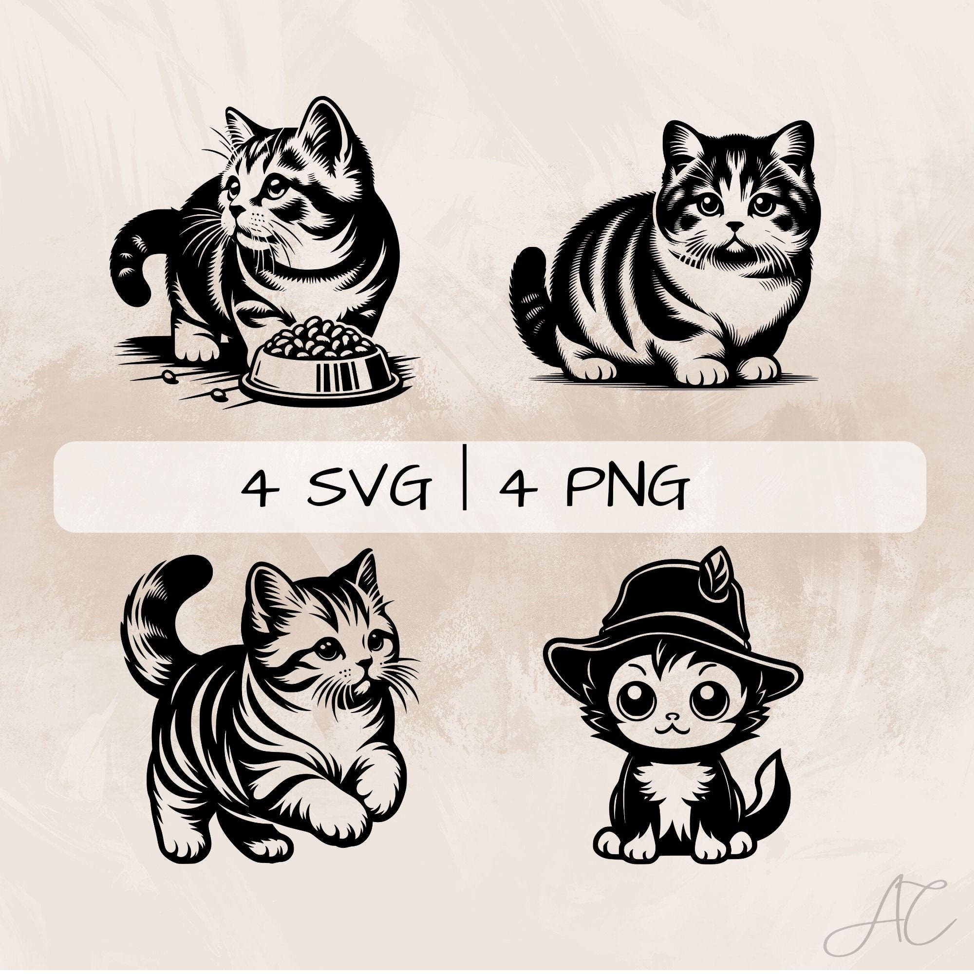 Munchkin Cat SVG, Cat PNG, Munchkin Cat With Hat Clipart, Hand Drawn ...