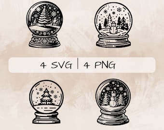 Snow Globe SVG bundle, Christmas Globe PNG, Crystal ball Clipart, Hand drawn Snow Globe pictures for print and engraving