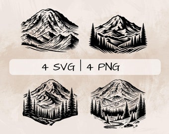 Mount Rainier SVG Bundle, Rainier Mountain PNG ,Mount Rainier Clipart, Hand drawn Mount Rainier pictures for print and engraving