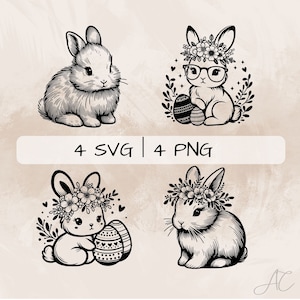Bunny SVG bundle, Easter bunny PNG, Rabbit Clipart, Hand drawn Bunny pictures for print and engraving