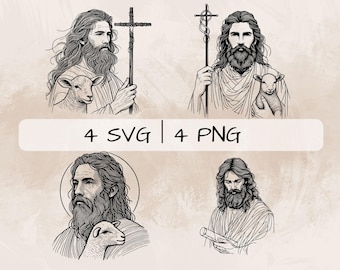 Saint John SVG Bundle, John the Baptist PNG, St John and Lamb Clipart, Hand drawn St John pictures for print and engraving