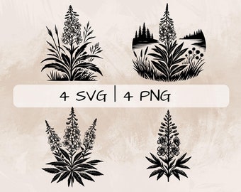 Fireweed Flower SVG Bundle, Fireweed PNG ,Fireweed Flower Clipart, Hand drawn Fireweed Flower pictures for print and engraving