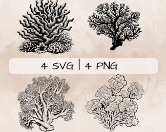 Paquete SVG de corales, PNG de corales, imágenes prediseñadas de coral, imágenes de corales dibujadas a mano para imprimir y grabar