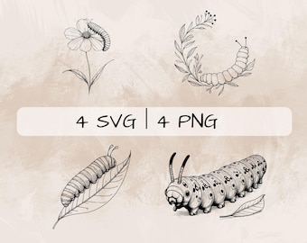 Handgetekende Caterpillar-clipart: SVG, PNG-bundel (digitale download)