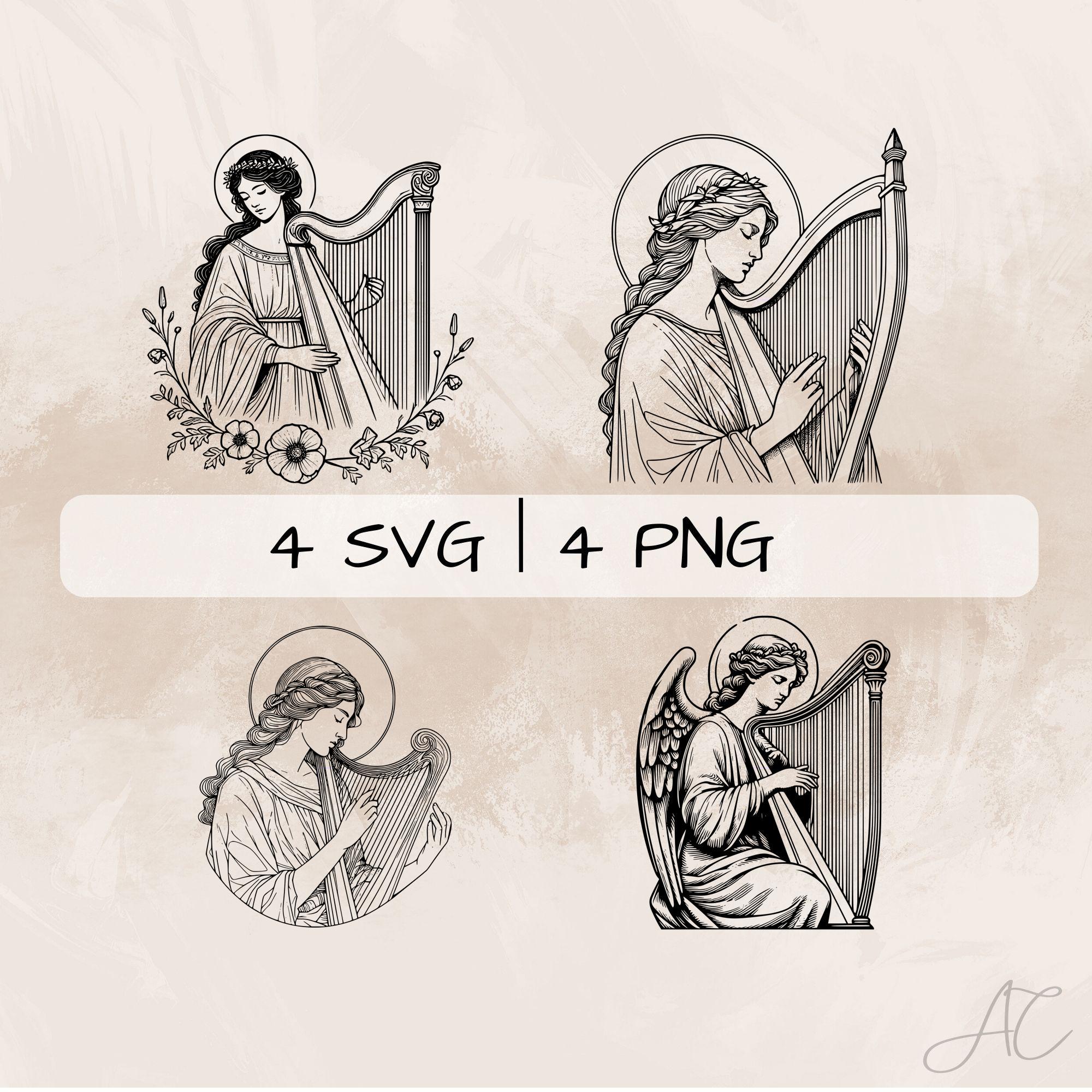 Delicate Saint Cecilia SVG Bundle, St Cecilia Line Art PNG