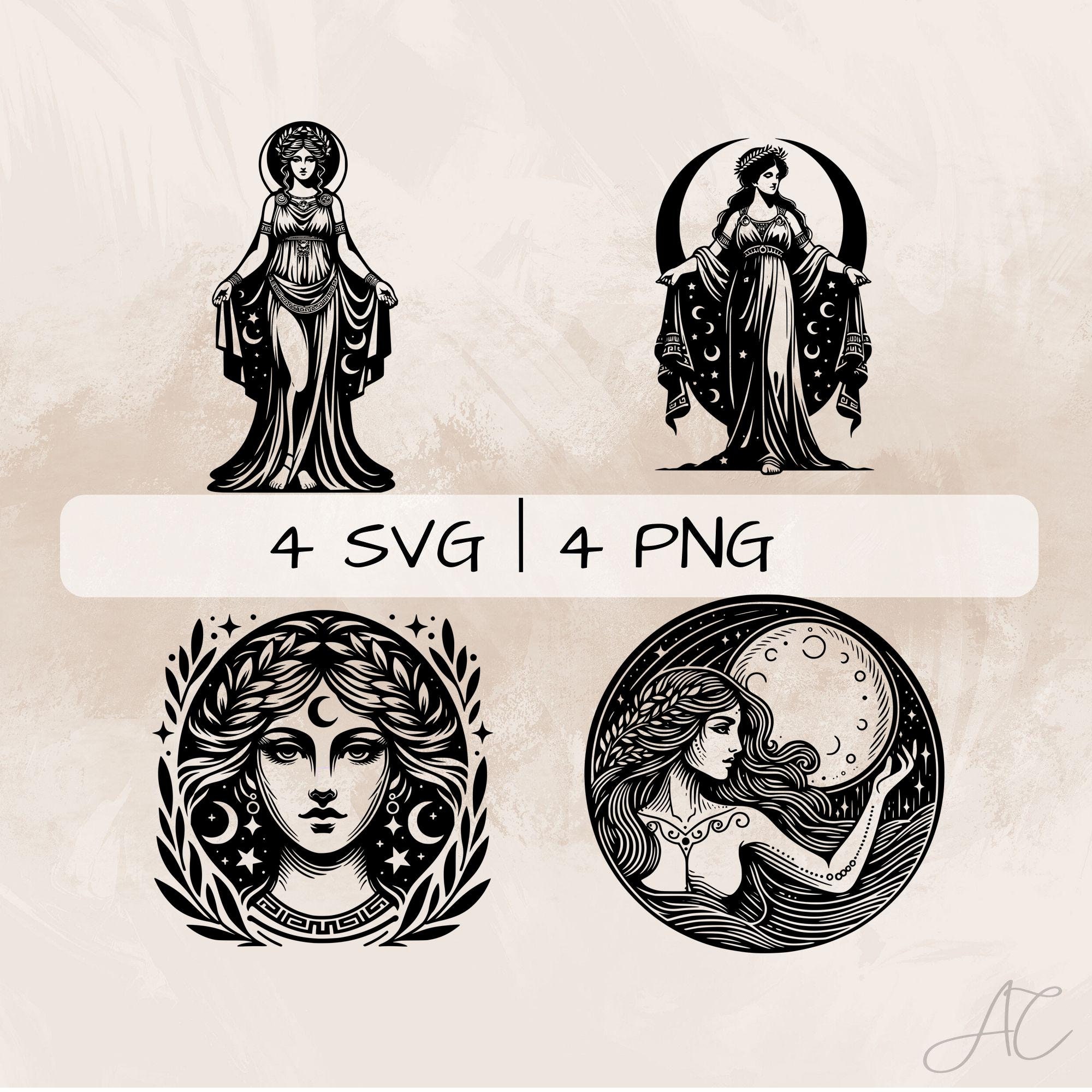 Selene SVG bundel, maangodin PNG, Griekse godin clipart, hand getrokken  Selene foto's om af te drukken en te graveren - Etsy België, image size:2000x2000