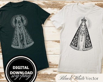 Our Lady of Aparecida SVG Bundle, Our Lady, the Appeared PNG, virgin mary Clipart, Hand drawn patron saint pictures for print and engraving