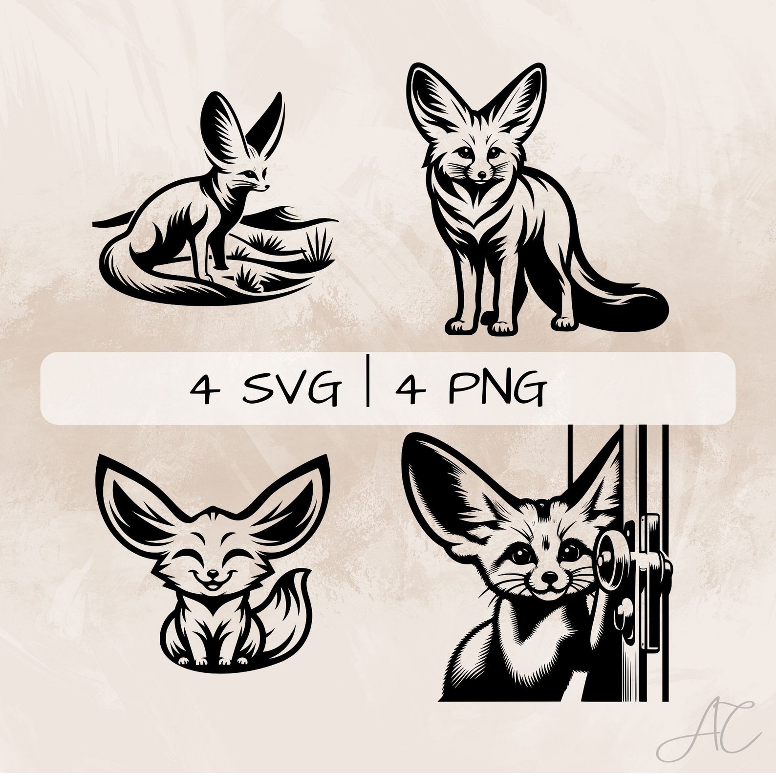 Weekness Fox Vector Fennec Fox SVG Bundle, Fox PNG, Cute Fennec Fox Clipart, Hand Drawn ...