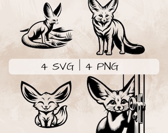 Fennec Fox SVG bundle, Fox  PNG, Cute Fennec Fox Clipart, Hand drawn Fennec Fox pictures for print and engraving