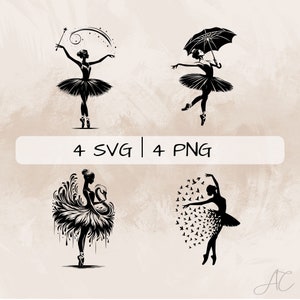 Paquete SVG de bailarina, PNG de ballet, imágenes prediseñadas de bailarina, imágenes de bailarina dibujadas a mano para imprimir y grabar