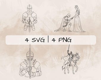 Knight SVG Bundle, Warrior PNG ,Knight Clipart, Hand drawn Knight pictures for print and engraving