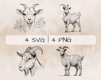 Zarte Ziege SVG Bundle, Ziege Linie Art PNG, Floral Ziege Gesicht Clipart, Hand gezeichnete Ziege Bilder für Druck und Gravur