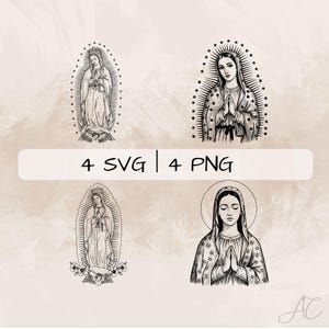 Our Lady of Guadalupe SVG Bundle, Lady of Guadalupe PNG ,Catholic Clipart, Hand drawn Our Lady of Guadalupe pictures for print and engraving