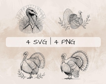 Turkey SVG Bundle, Turkey Bird PNG ,Turkey Clipart, Hand drawn Turkey pictures for print and engraving