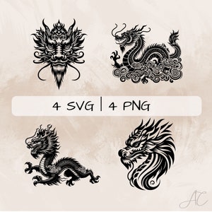 Dragon SVG & PNG bundle,Chinese Dragon Clipart, Hand drawn Dragon pictures for print and engraving