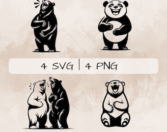 Laughing Bear SVG bundle, Bear PNG, Grizzly Bear Clipart, Hand drawn Laughing Bear pictures for print and engraving