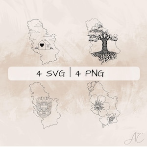 Serbia SVG Bundle, Serbia Outline PNG ,Serbia Map Clipart, Hand drawn Serbia Country pictures for print and engraving