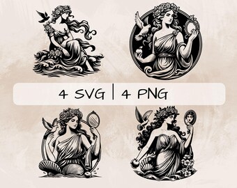 Aphrodite SVG Bundle, Goddess of Love PNG , Greek Goddess Clipart, Hand drawn Aphrodite pictures for print and engraving