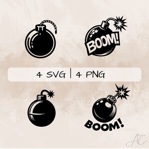 Bomb SVG bundle, Boom PNG, Bomb Cartoon Clipart, Hand drawn Bomb pictures for print and engraving