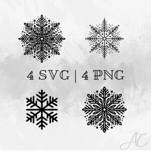 スノーフレーク SVG バンドル、スノー PNG、冬のスノーフレーク クリップアート、印刷および彫刻用の手描きのスノーフレーク画像
