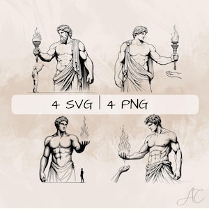 Prometheus SVG Bundle, The Titan Prometheus PNG , Greek Mythology Clipart, Hand drawn Prometheus pictures for print and engraving