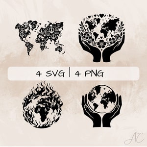 Weltkarte SVG Bundle, Weltkugel PNG, Erde Clipart, handgezeichnete Weltkarte Bilder zum Drucken und Gravieren