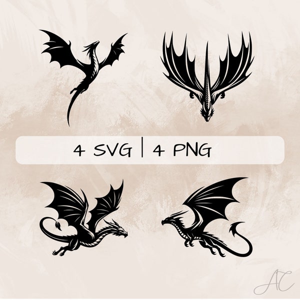 Dragon SVG bundle, Flying Dragon PNG, Dragon Wings Clipart , Hand drawn Dragon pictures for print and engraving