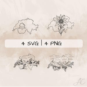 Switzerland SVG Bundle, Switzerland Country PNG, Switzerland Outline Clipart, Hand drawn Switzerland Map pictures for print and engraving